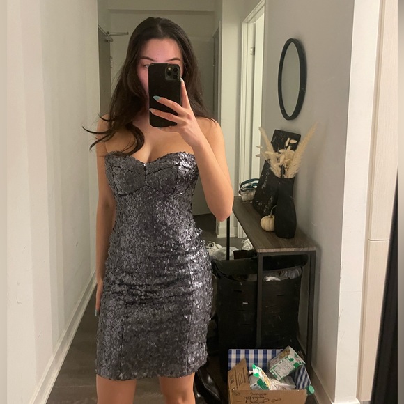 FASHION CRIMES New Years dark grey sparkle dress - Picture 1 of 7